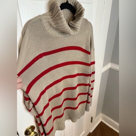 Old Navy Turtleneck Tunic Sweater – Size Large | Tan & Red Stripe | 100% Cotton - Picture 5 of 11